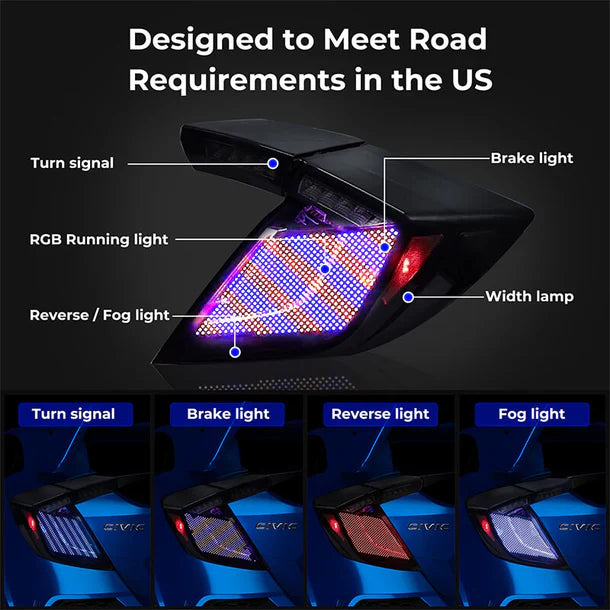 NTXGlow RGB LED Matrix Tail Lights (2016-2020 Honda Civic Hatchback) - JSI Racing 