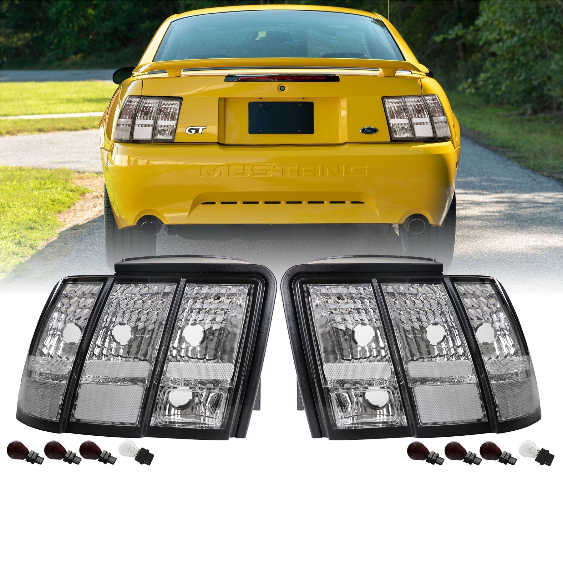 1999-2004 Ford Mustang V6 Gt New Edge Clear Euro Style Tail Light Made By Depo - JSI Racing 