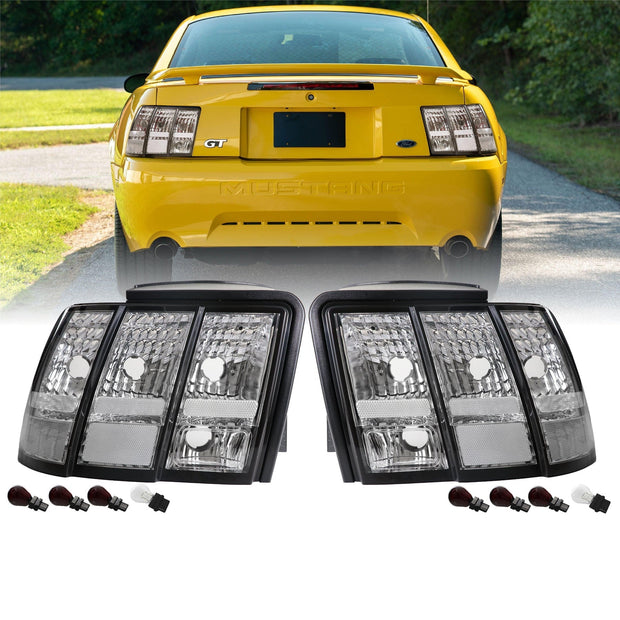 1999-2004 Ford Mustang V6 Gt New Edge Clear Euro Style Tail Light Made By Depo - JSI Racing 