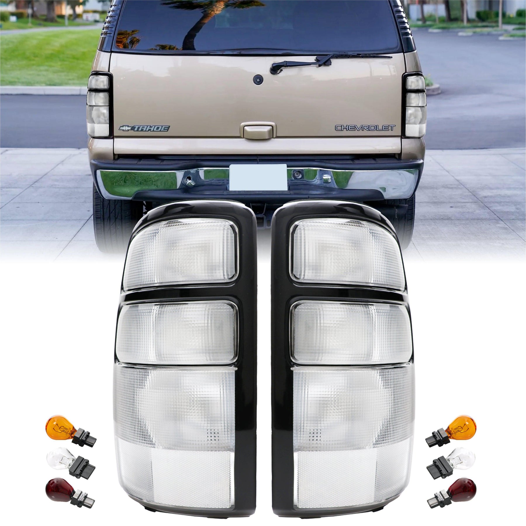 2000-2006 Gmc Yukon Xl Denali 20002006 Chevrolet Suburban Tahoe Clear Euro Style Tail Lights Made By Dpeo - JSI Racing 