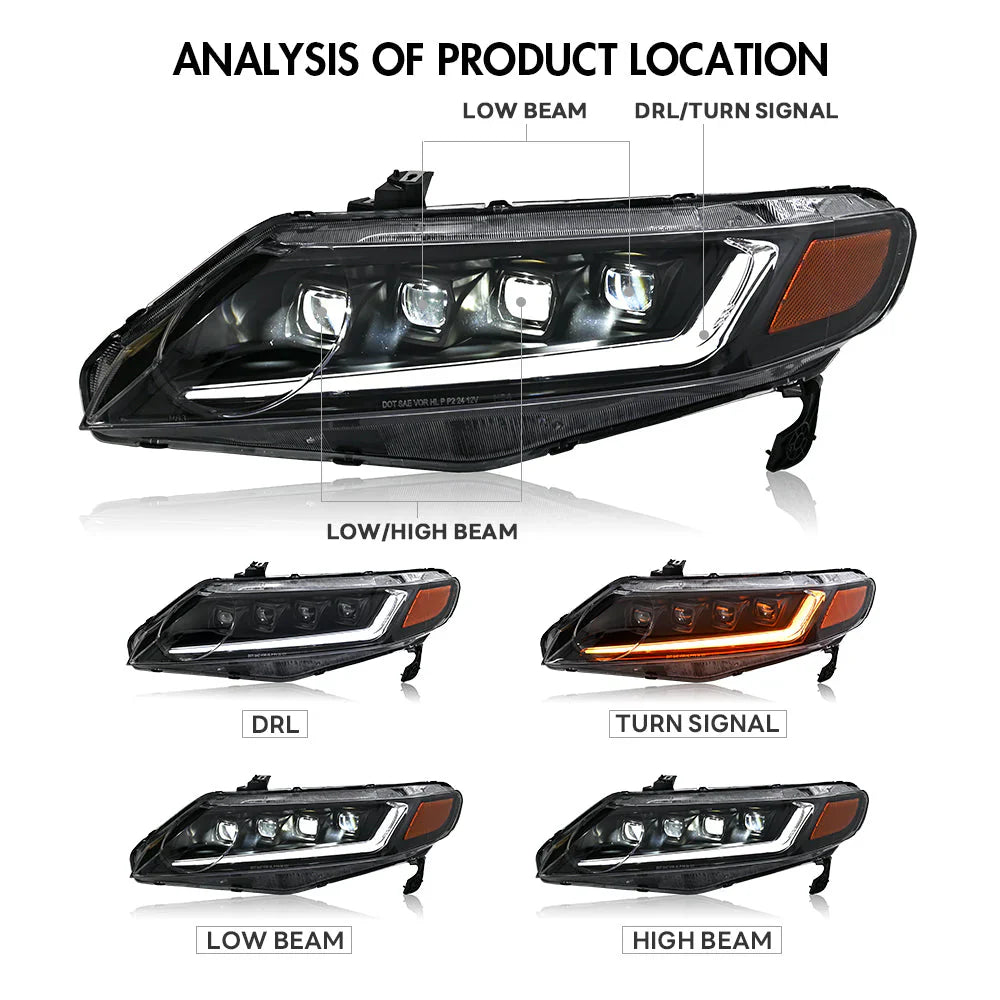 2006-2011 Honda Civic 4 Door 8th Gen Headlights - JSI Racing 
