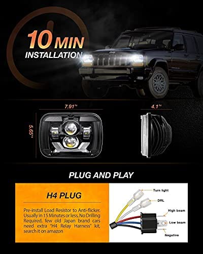 2020-2021 New Osram Chips 180w Dot 500 Brighter Antiglare H6054 5x7 7x6 LED Headlights With Turn Signal Drl Hilow Sealed Beam Compatible Jeep Cherokee Xj Wrangler Yj Ford Chevrolet Gmc Toyota Nissan Etc - JSI Racing 