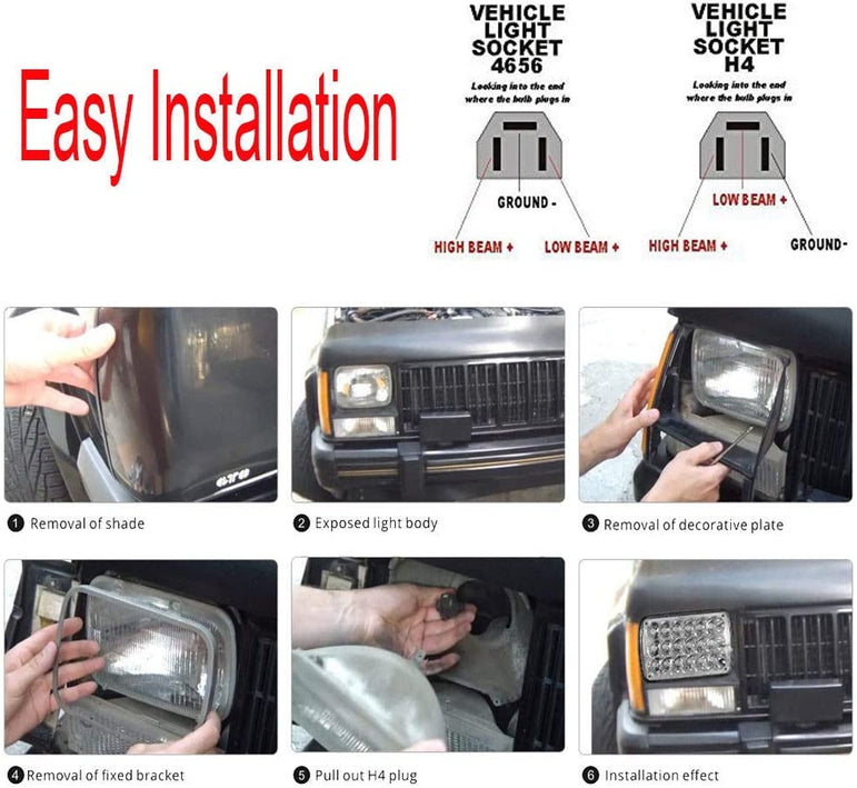 Black Pair 45w 7x6 5x7 6052 6054 H5054 H6054 Hilow Sealed Beam LED Headlights Replacement For Chevy Express Cargo Van 1500 - JSI Racing 