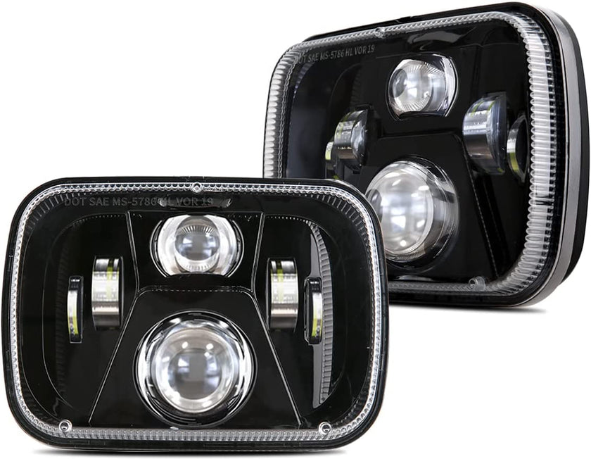 7x6 5x7 H6054 LED Headlights H6054 High Low Sealed Beam DOT 110W 8400lm Compatible with Jeep Cherokee XJ Wrangler YJ Comanche MJ GMC Savana Safari Ford Replacement Black - JSI Racing 