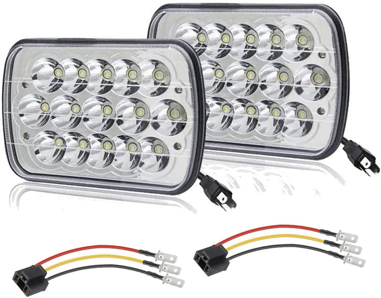Black Pair 45w 7x6 5x7 6052 6054 H5054 H6054 Hilow Sealed Beam LED Headlights Replacement For Chevy Express Cargo Van 1500 - JSI Racing 