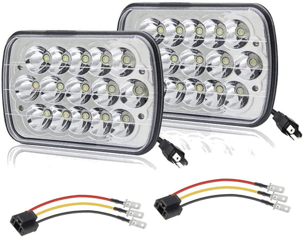 Black Pair 45w 7x6 5x7 6052 6054 H5054 H6054 Hilow Sealed Beam LED Headlights Replacement For Chevy Express Cargo Van 1500 - JSI Racing 