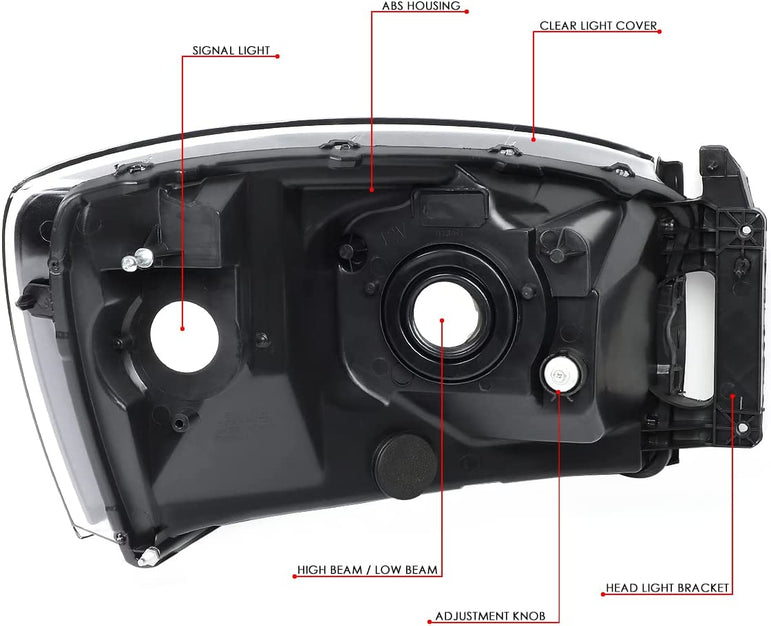 Auto Dynasty Factory Style Headlights Compatible With 0609 Dodge Ram 1500 2500 3500 Driver And Passenger Side Clear Lens Chrome Housing - JSI Racing 