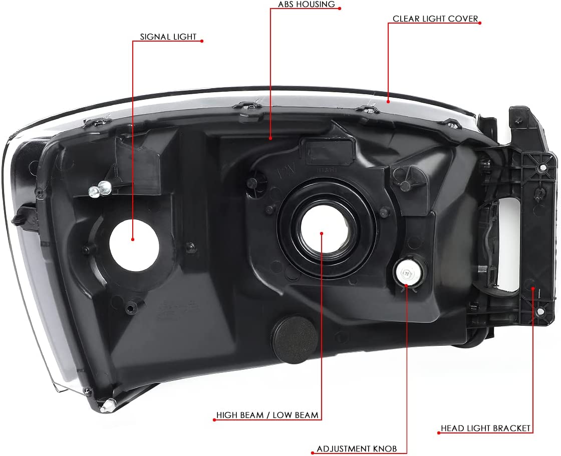 Auto Dynasty Factory Style Headlights Compatible With 0609 Dodge Ram 1500 2500 3500 Driver And Passenger Side Clear Lens Chrome Housing - JSI Racing 