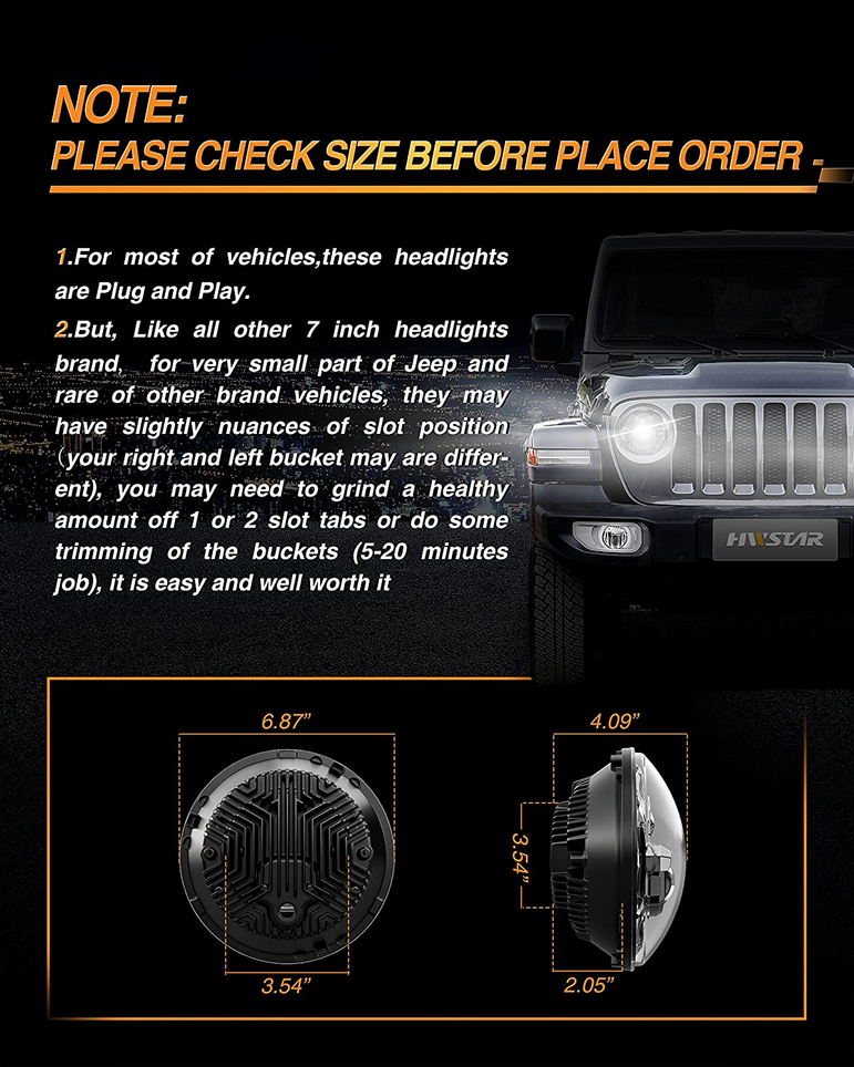 Hwstar 7 Inch Round LED Headlights 600 Brighter Anti Glare Compatible With Jeep Wrangler Jk Jku Tj Lj Chevy Ford Gmc Dodge Mazda Nissan Mack Vw Etc Dot Approved H6024 Hilow Sealed Beam - JSI Racing 