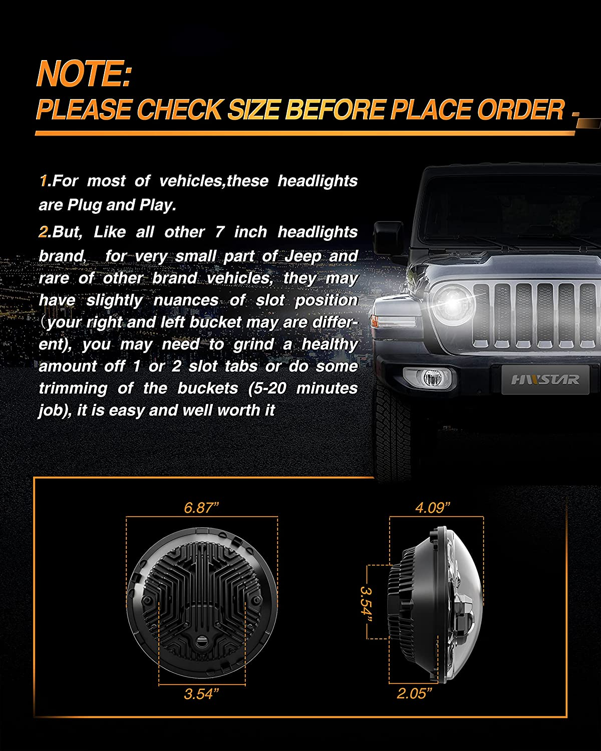 Hwstar 7 Inch Round LED Headlights 600 Brighter Anti Glare Compatible With Jeep Wrangler Jk Jku Tj Lj Chevy Ford Gmc Dodge Mazda Nissan Mack Vw Etc Dot Approved H6024 Hilow Sealed Beam - JSI Racing 