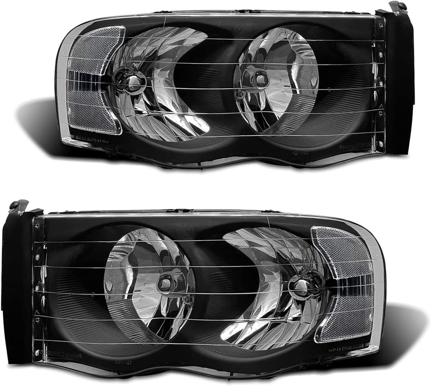 2002-2005 Dodge Ram Headlight Assembly For 1500 2500 3500 20032005 Clear Chrome Lens With Amber Reflector Replacement Left Right - JSI Racing 