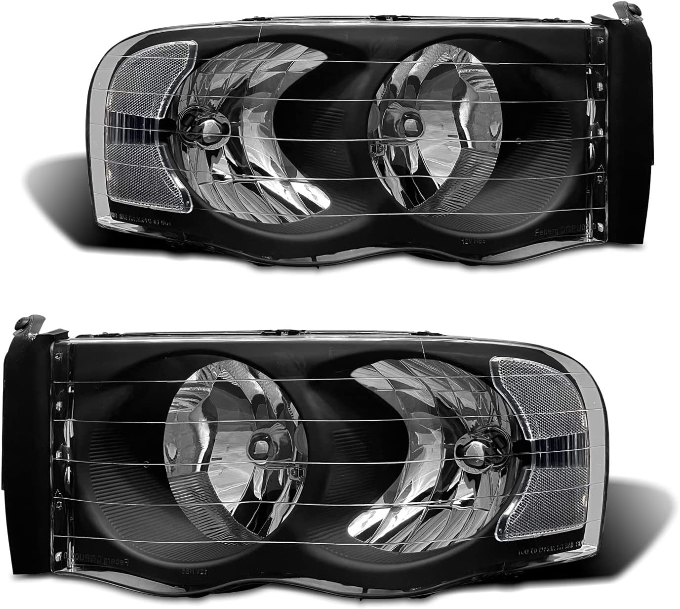 2002-2005 Dodge Ram Headlight Assembly For 1500 2500 3500 20032005 Clear Chrome Lens With Amber Reflector Replacement Left Right - JSI Racing 