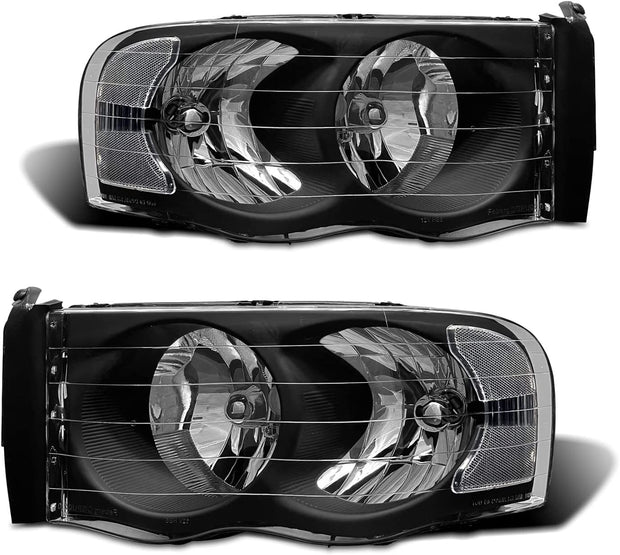 2002-2005 Dodge Ram Headlight Assembly For 1500 2500 3500 20032005 Clear Chrome Lens With Amber Reflector Replacement Left Right - JSI Racing 