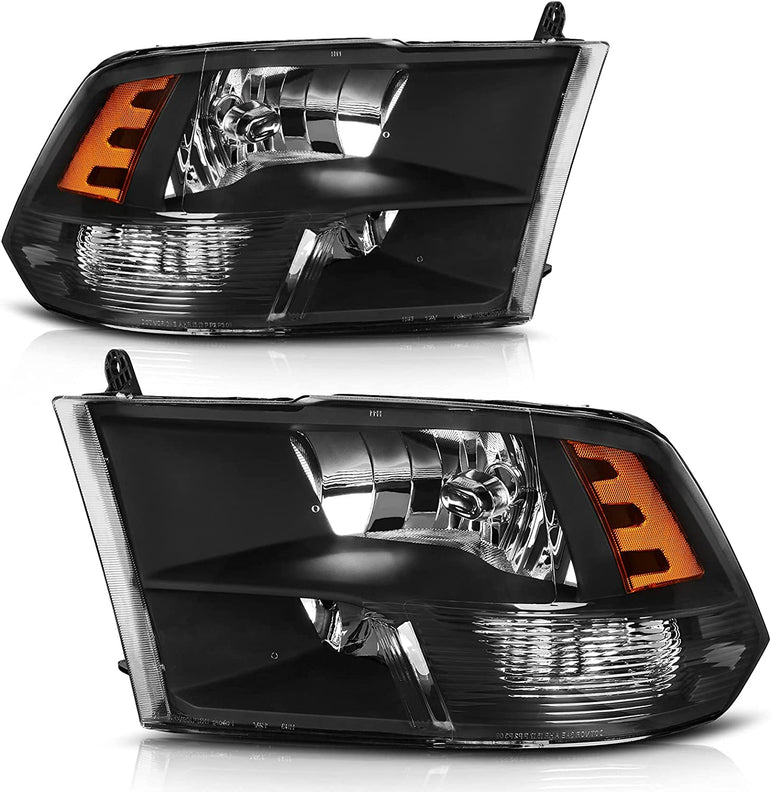 AUTOSAVER88: Montaje de faros delanteros compatible con Dodge Ram 4 puertas 1500 2500 3500, modelo 2009 a 2018. Faro de repuesto para Pickup. Color Negro. Lentes con carcasa transparente. - JSI Racing 