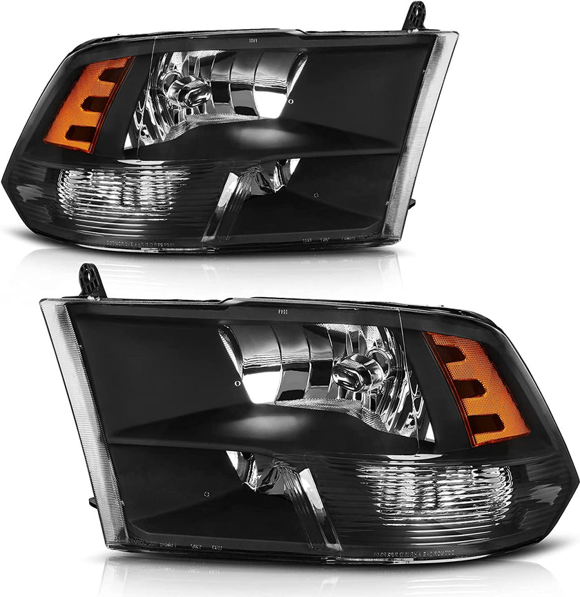 AUTOSAVER88: Montaje de faros delanteros compatible con Dodge Ram 4 puertas 1500 2500 3500, modelo 2009 a 2018. Faro de repuesto para Pickup. Color Negro. Lentes con carcasa transparente. - JSI Racing 