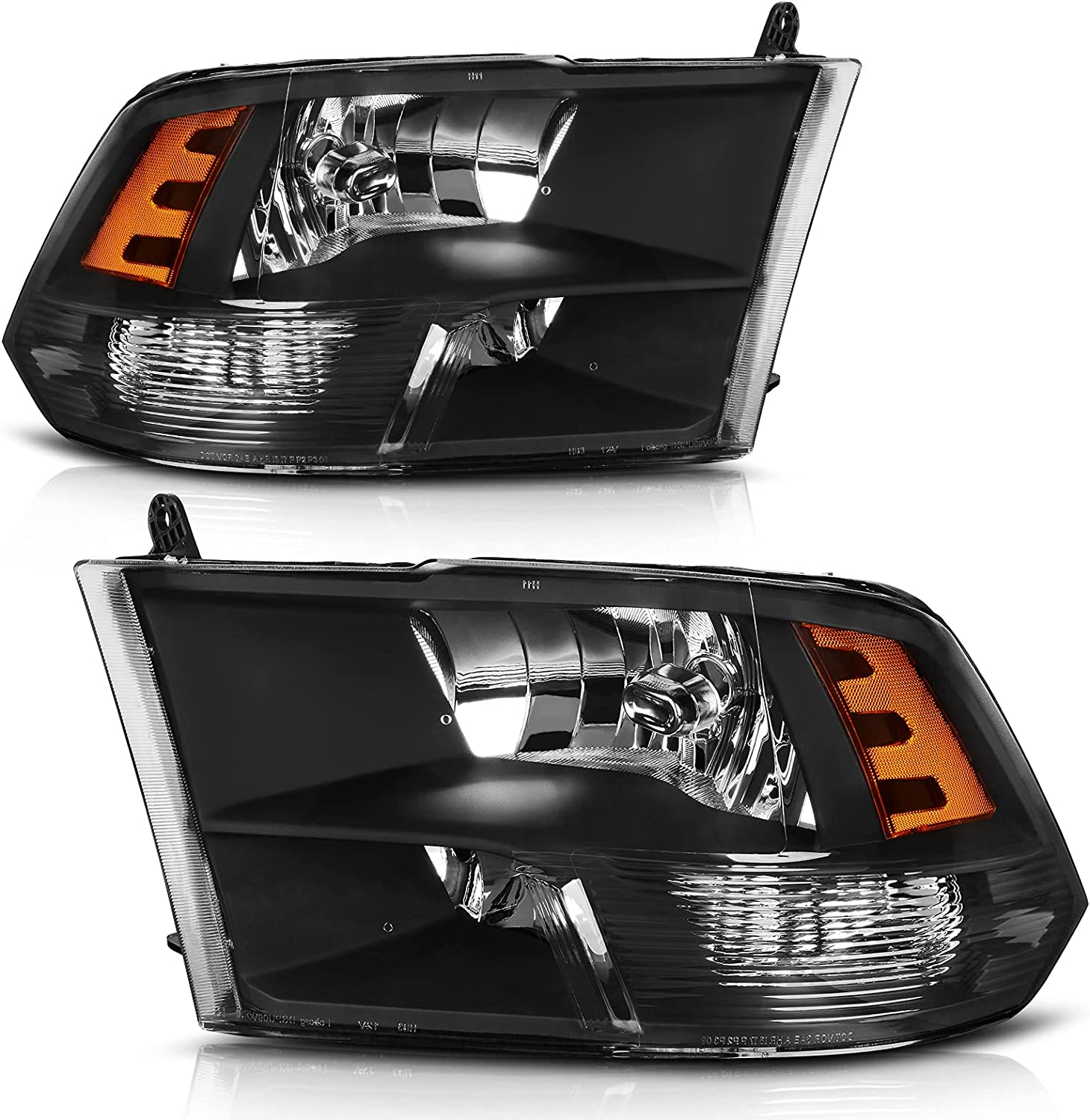 AUTOSAVER88: Montaje de faros delanteros compatible con Dodge Ram 4 puertas 1500 2500 3500, modelo 2009 a 2018. Faro de repuesto para Pickup. Color Negro. Lentes con carcasa transparente. - JSI Racing 