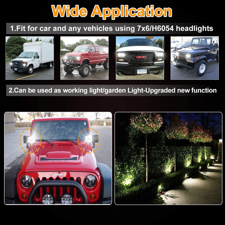 H5054 Kaslight 5x7 LED Headlights 7x6 Highlow Beam Sealed H4 9003 6054 Socket For Jeep Wrangler Yj Xj S10 Pickup Chevy Blazer Express Vancherokee Truck Ford E250 - JSI Racing 