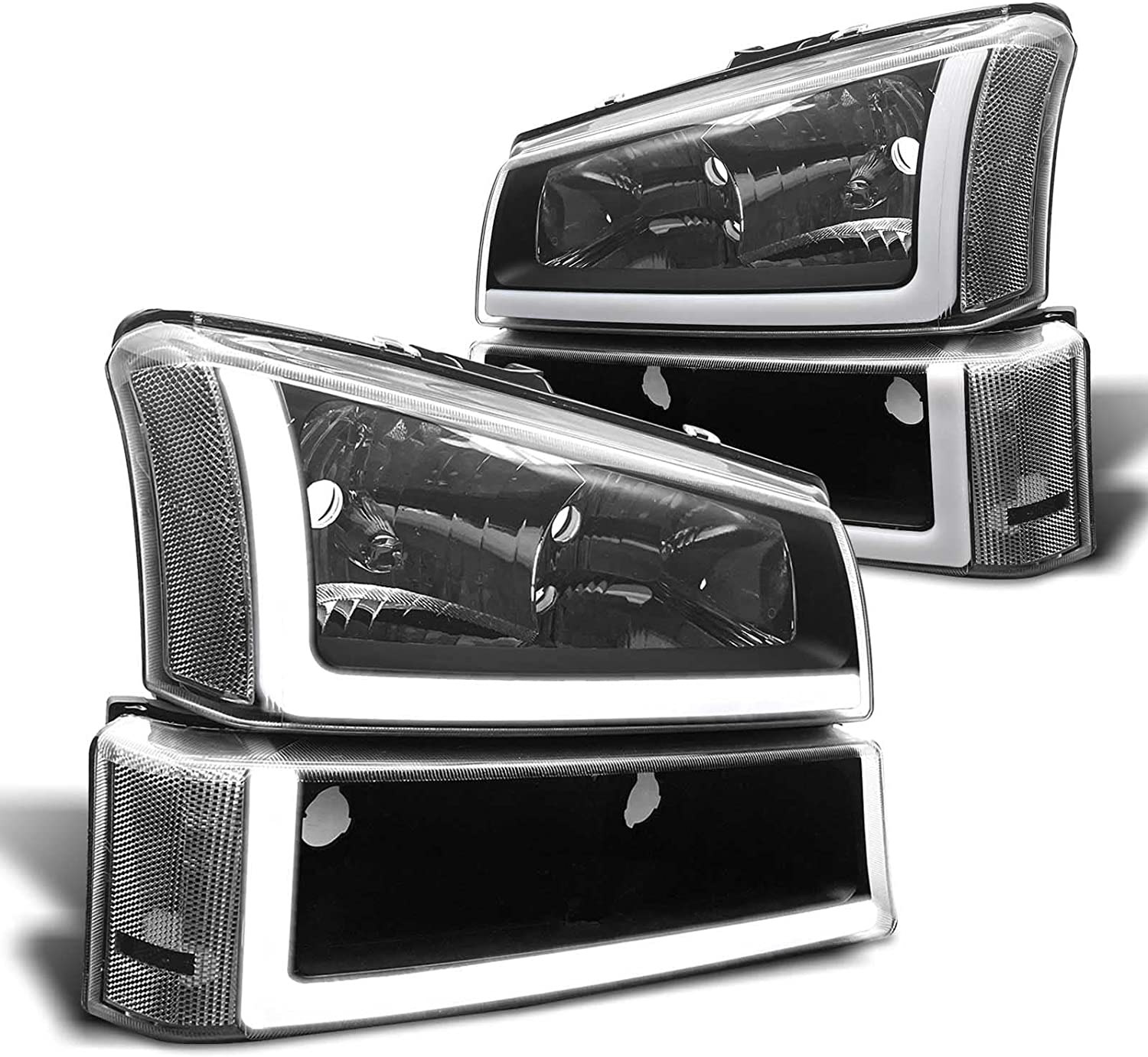 2003-2006 Silverado Headlight Assembly For Chevy Avalanche 150025003500 Clear Chrome Lens With Amber Reflector Replacement Left And Right - JSI Racing 