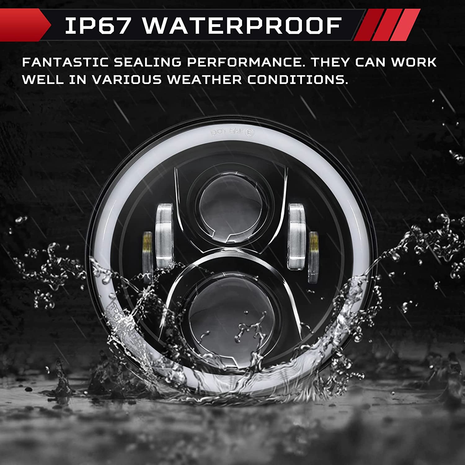Haitzu 7 Inch LED Round Black Hilo Sealed Beam Headlight Dot Approved Compatible With Jeep Wrangler Jk Hummer H1 H2halo Amber Turn Light Drl H6024 Replacementincluded H4h13 Adaptor 2 Pcs - JSI Racing 
