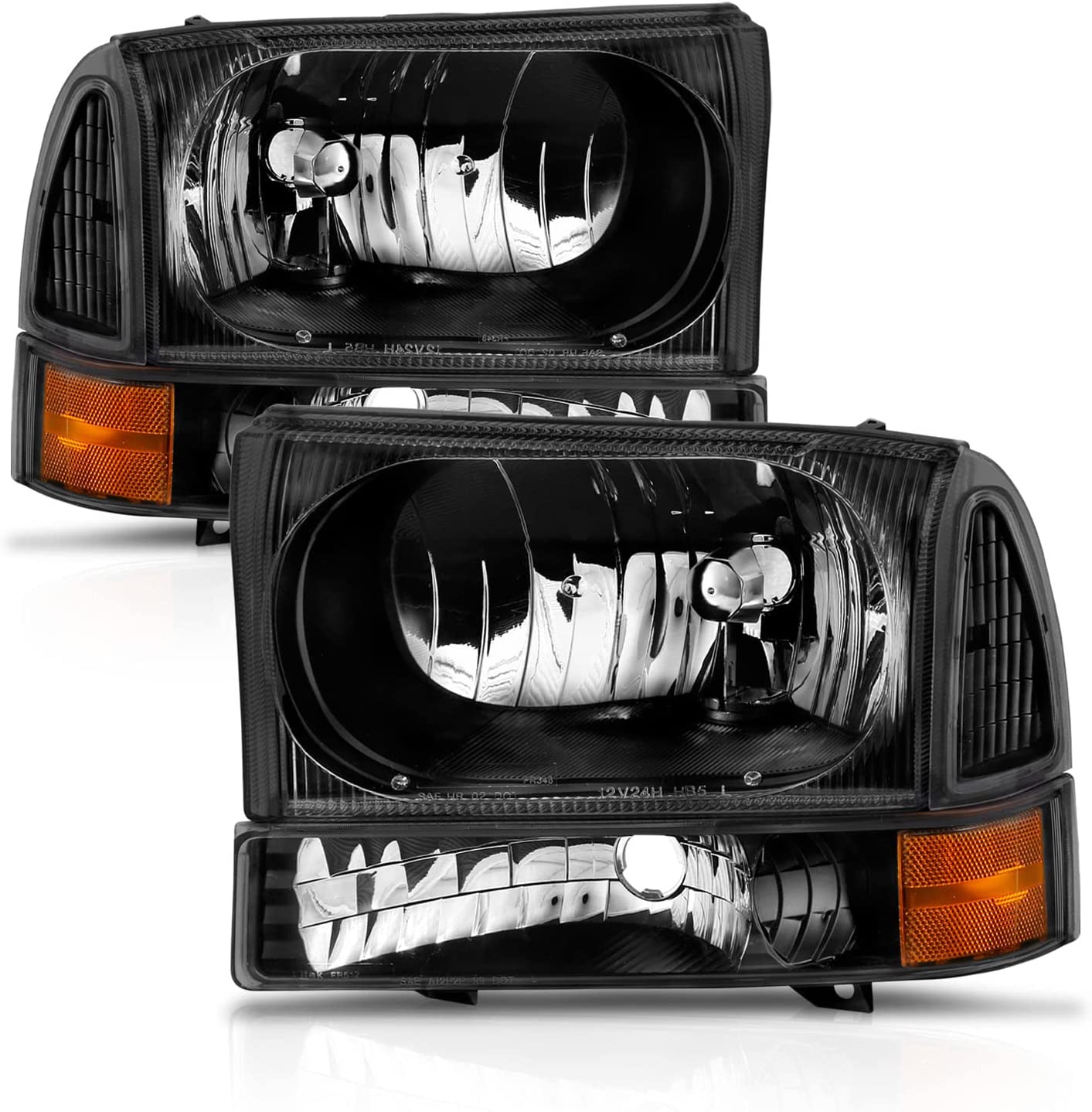 Amerilite For Ford Super Duty F250 F350 F450 F550 Excursion Chrome Factory Style Replacement Headlights Wbumper Corner Set Passenger And Driver Side - JSI Racing 