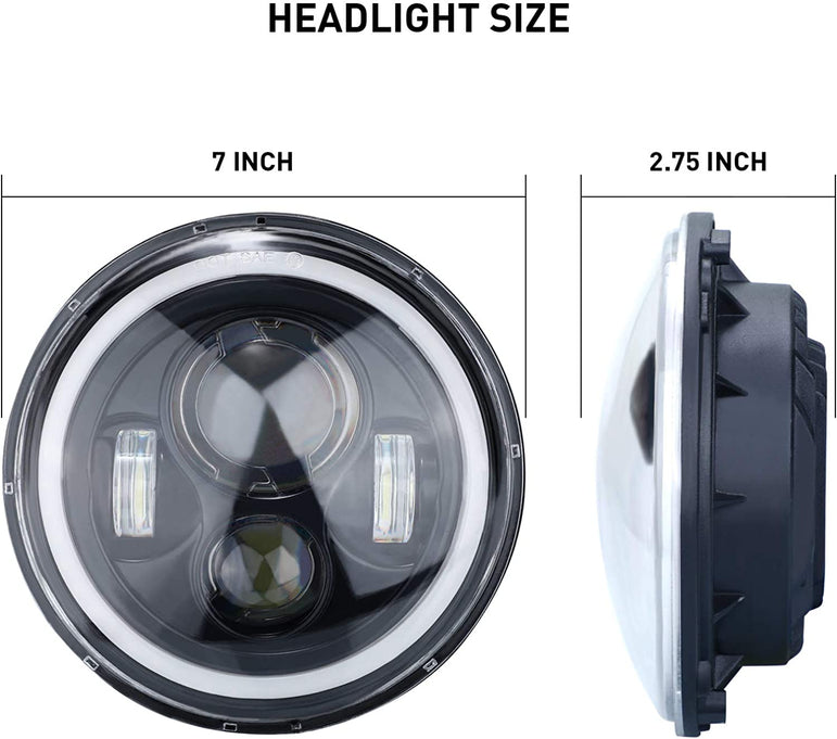 7 Inch H6024 Round LED Headlights Black High Low Sealed Beam H4h13 Adapter Compatible With Jeep Wrangler Jk Tj Lj Cj Hummber H1 H2 Pair - JSI Racing 