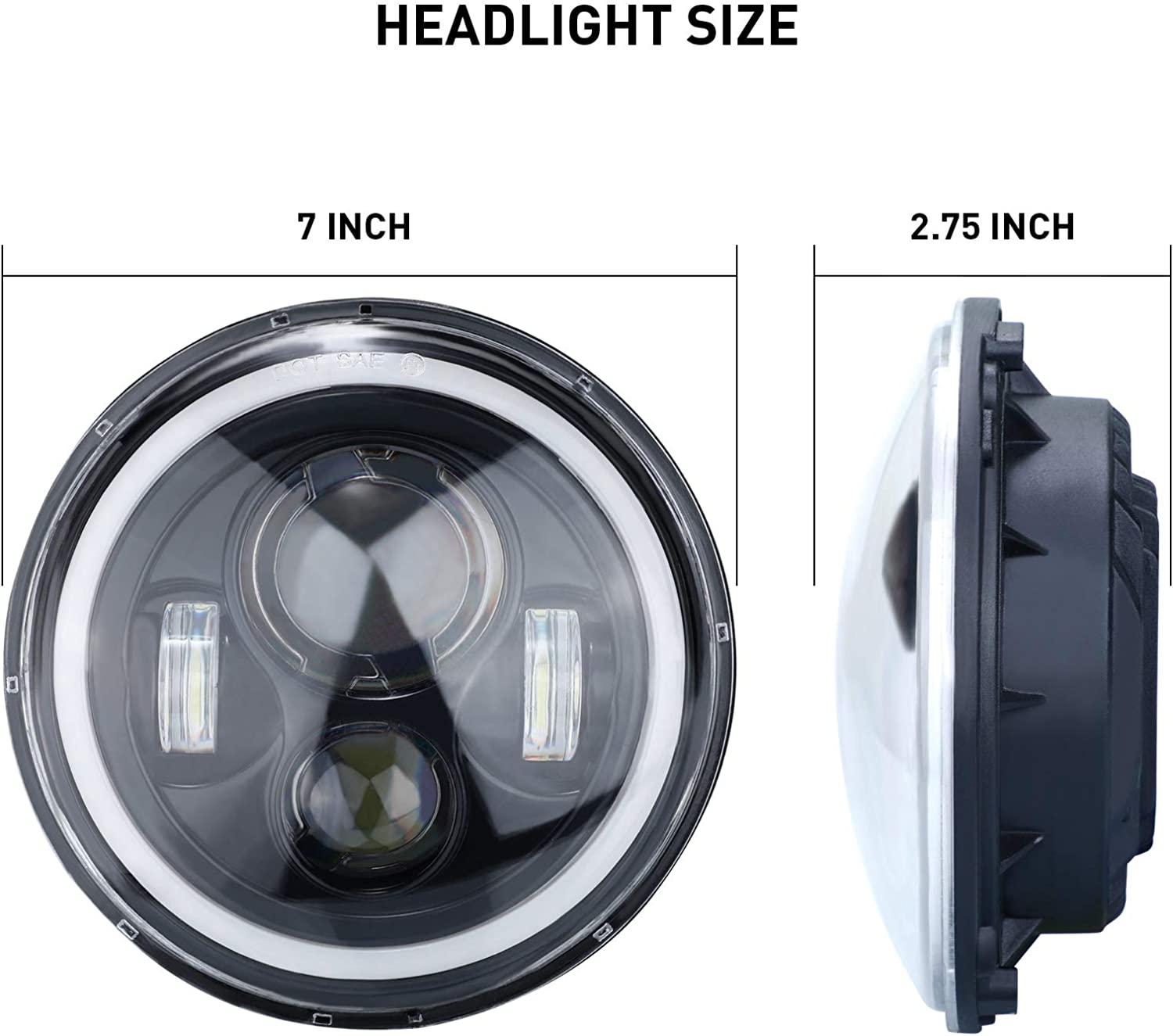 7 Inch H6024 Round LED Headlights Black High Low Sealed Beam H4h13 Adapter Compatible With Jeep Wrangler Jk Tj Lj Cj Hummber H1 H2 Pair - JSI Racing 