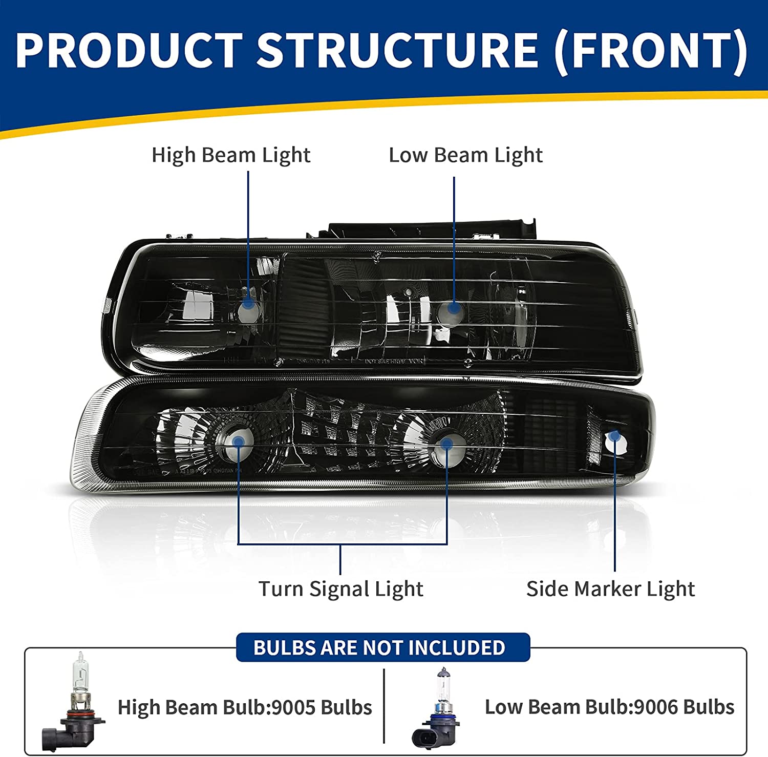 Autosaver88 Headlights Assembly Compatible With 19992002 Chevy Silverado 20002006 Tahoe Suburban Headlamp Bumper Lights Smoke Lens Reflector - JSI Racing 