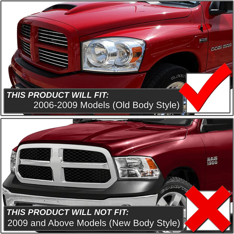 Auto Dynasty Factory Style Headlights Compatible With 0609 Dodge Ram 1500 2500 3500 Driver And Passenger Side Clear Lens Chrome Housing - JSI Racing 