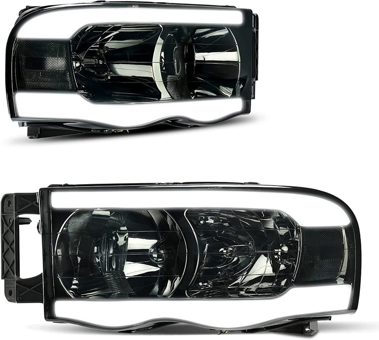 Headlights Assembly For 20022005 Dodge Ram Pickup Headlight Replacement Driving Light Chrome Housing Red Reflector Clear Lens - JSI Racing 