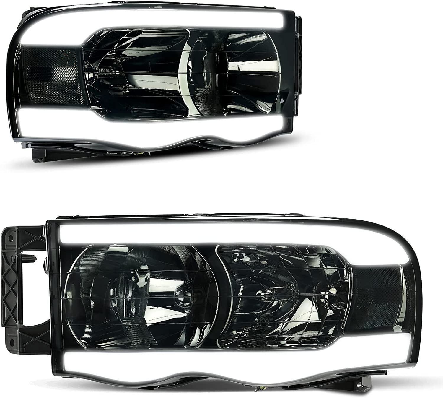 Headlights Assembly For 20022005 Dodge Ram Pickup Headlight Replacement Driving Light Chrome Housing Red Reflector Clear Lens - JSI Racing 