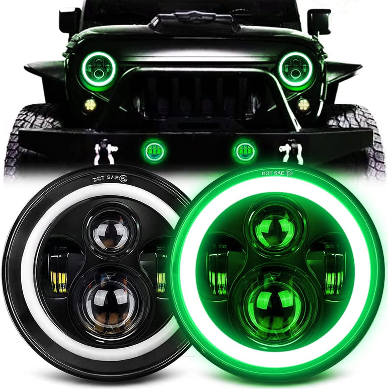 MGLLIGHT 7 Inch Round LED Headlights Halo Angel Eyes DRL Amber Turn Signal Lights H6024 High/Low Sealed Beam LED Headlights Compatible with Jeep Wrangler JK LJ CJ TJ with H4 H13 Adapter, 2PCS - JSI Racing 