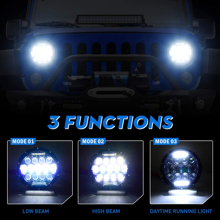 Aaiwa 7 Inch Round LED Headlight Daytime Running Light Dlr High Low Beam For Car Motorcycle With H4 H13 Adapter 2 Pack - JSI Racing 