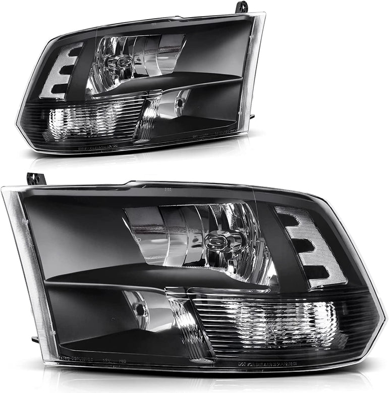 AUTOSAVER88: Montaje de faros delanteros compatible con Dodge Ram 4 puertas 1500 2500 3500, modelo 2009 a 2018. Faro de repuesto para Pickup. Color Negro. Lentes con carcasa transparente. - JSI Racing 