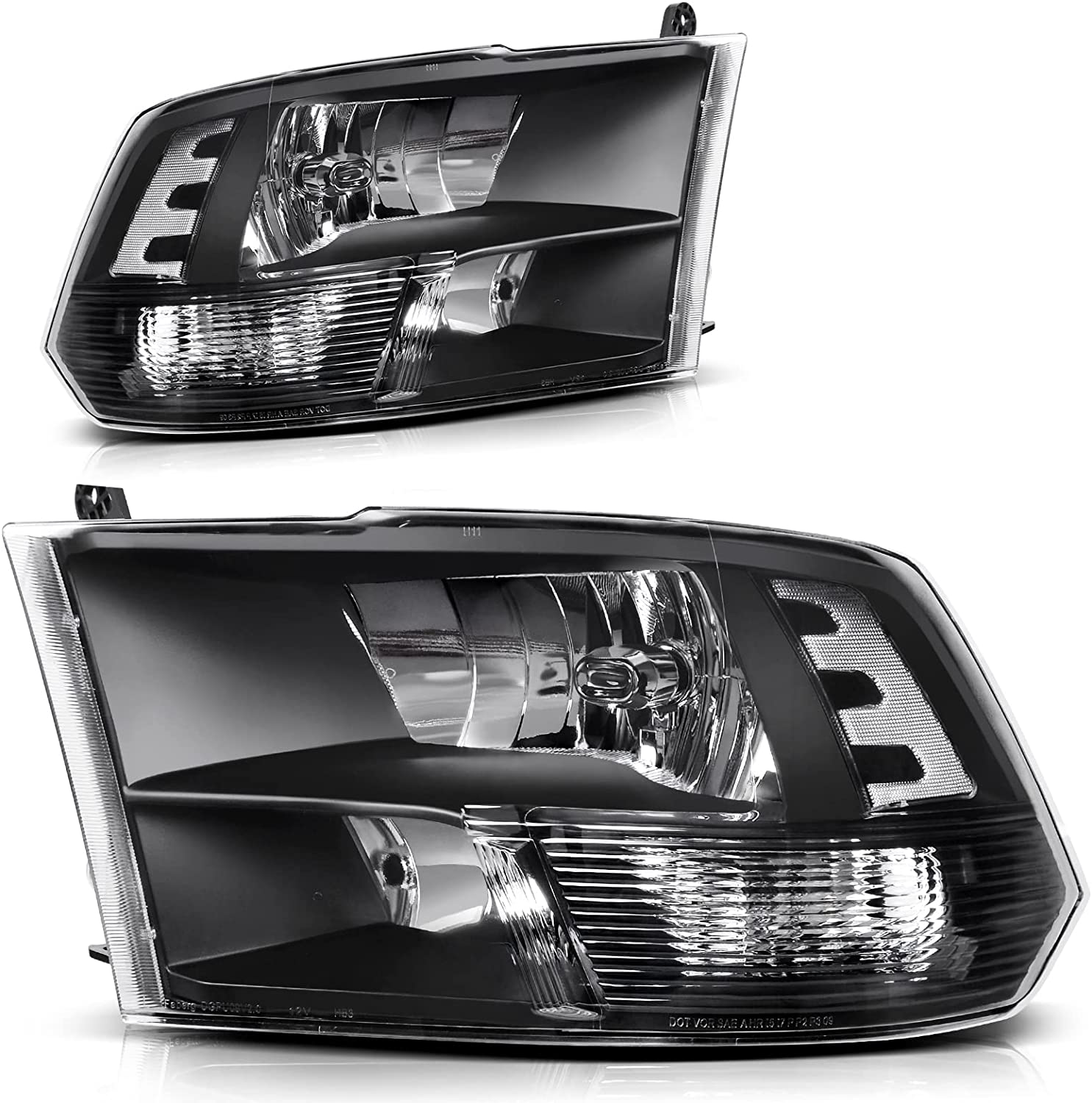 AUTOSAVER88: Montaje de faros delanteros compatible con Dodge Ram 4 puertas 1500 2500 3500, modelo 2009 a 2018. Faro de repuesto para Pickup. Color Negro. Lentes con carcasa transparente. - JSI Racing 