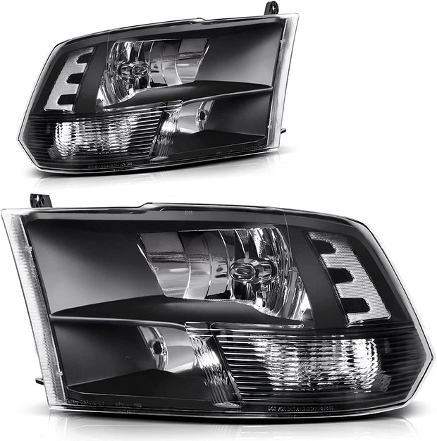 AUTOSAVER88: Montaje de faros delanteros compatible con Dodge Ram 4 puertas 1500 2500 3500, modelo 2009 a 2018. Faro de repuesto para Pickup. Color Negro. Lentes con carcasa transparente. - JSI Racing 
