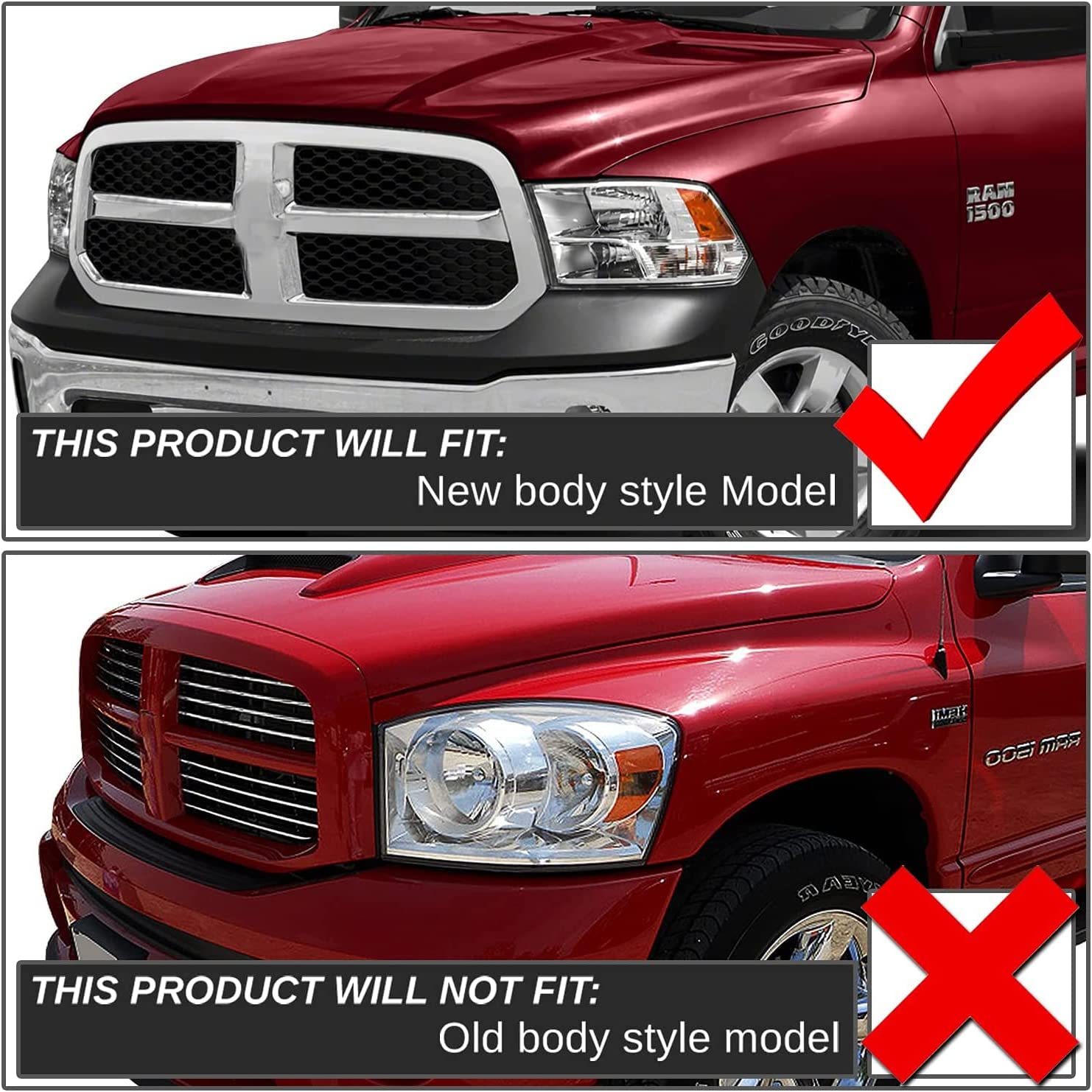 2009-2018 Dodge Ram Headlight Assembly Compatible with Ram 1500 / Ram 2500 3500 / 2010-2018 / Ram 2500 3500 / 2019-2021 Ram 1500 Classic, Chrome Housing Amber Reflector Replacement - JSI Racing 