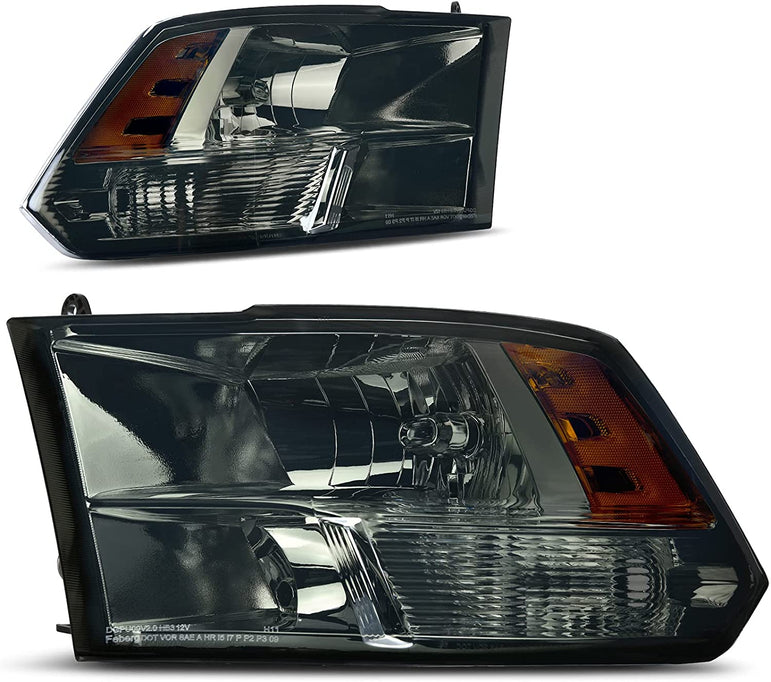 AUTOSAVER88: Montaje de faros delanteros compatible con Dodge Ram 4 puertas 1500 2500 3500, modelo 2009 a 2018. Faro de repuesto para Pickup. Color Negro. Lentes con carcasa transparente. - JSI Racing 