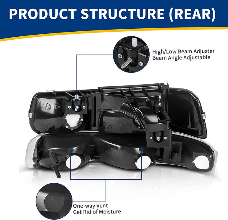 Autosaver88 Headlights Assembly Compatible With 19992002 Chevrolet Silverado 20012002 1500 2500 1500hd 2500hd 3500 20002006 Tahoe Suburban Lights In Bumpers - JSI Racing 