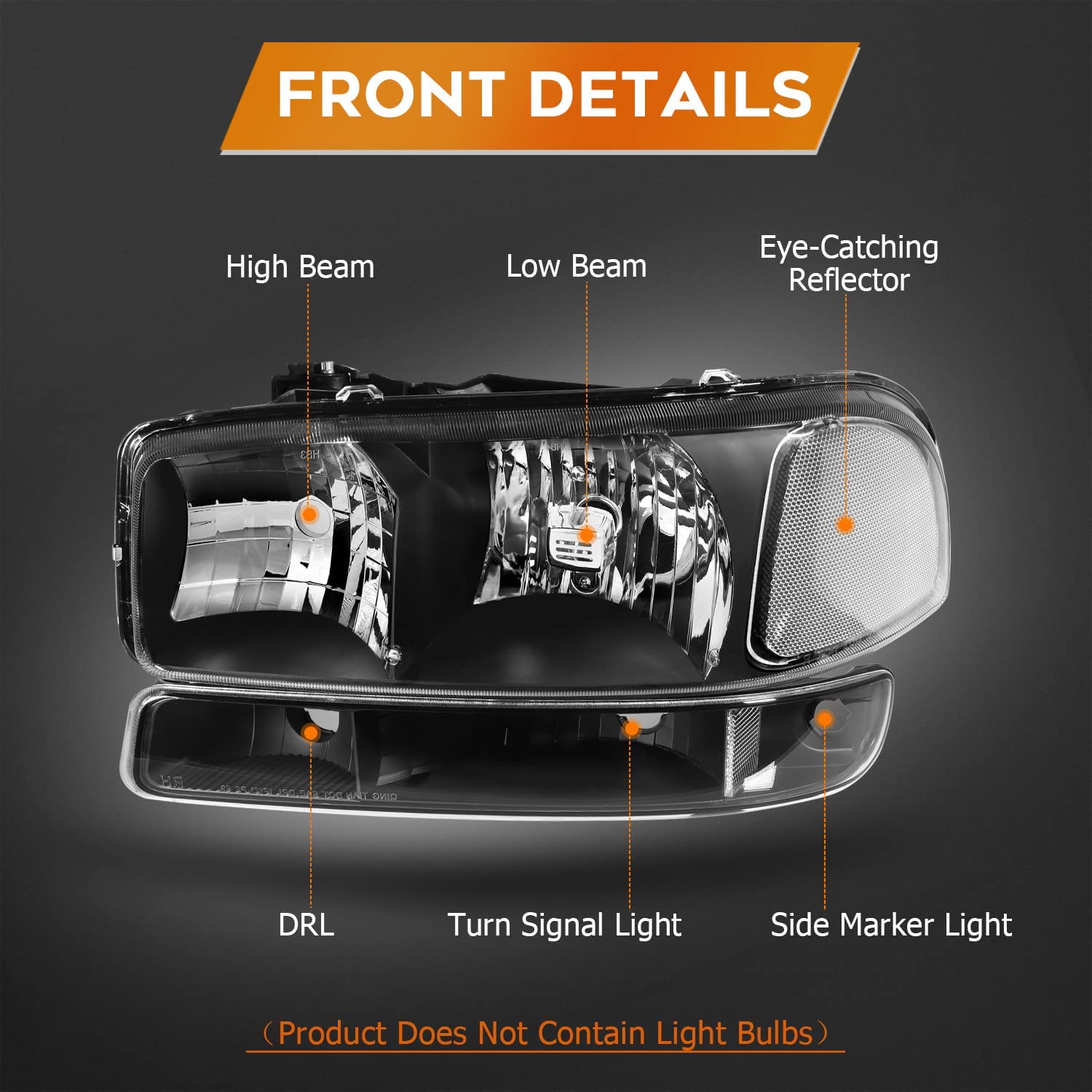 Lbrst Headlight Assembly For Gmc Sierra 1500 19992006 Classic 2007 Black Housing Reflector Clear Lens Driver And Passenger Side Headlamp - JSI Racing 