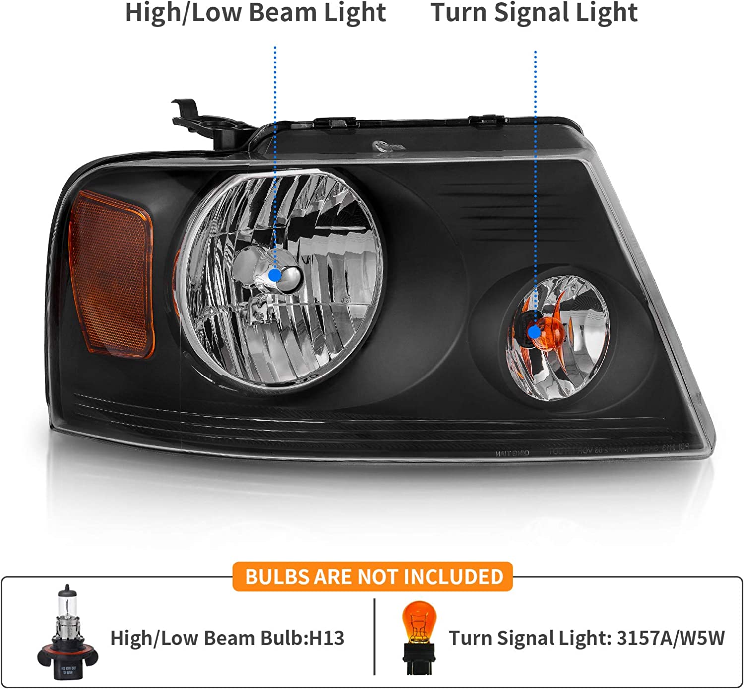 2004-2008 Ford F150 Black Housing Amber Reflector Clear Lens Oe Replacement - JSI Racing 