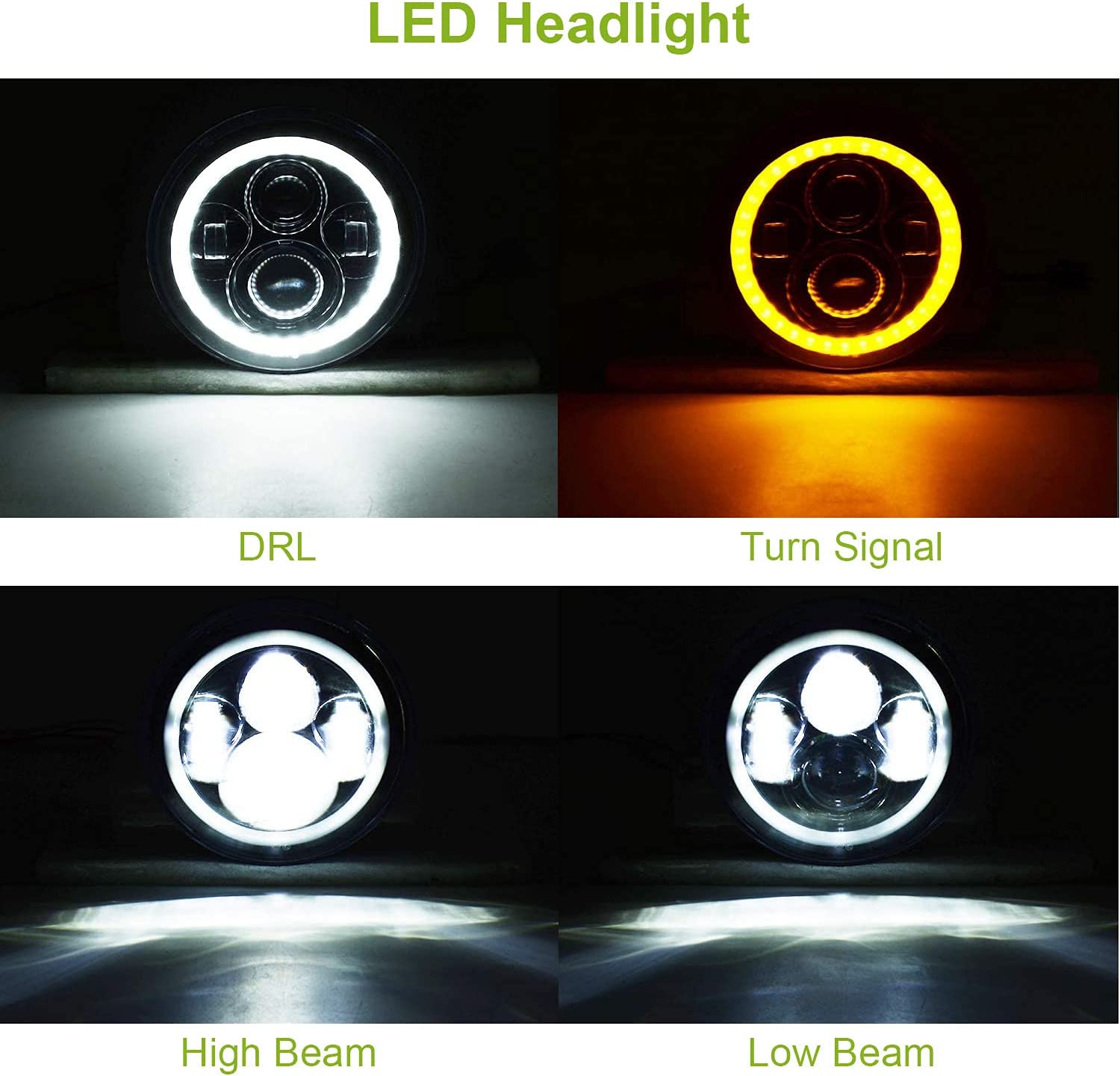 Moclever Round Halo LED Headlight 2pcs 7 Inch Headlights 6000 Lumens Offroad Light Angle Eyes Compatible With Jep Wrangler Tj Jk Cj H4 To H13 Adapter Plug And Play - JSI Racing 