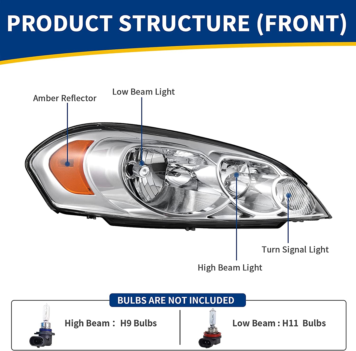 Autosaver88 Headlight Assembly Compatible With 20062013 Chevy Impala 06 07 Monte Carlo Replacement Headlamp Driving Light Chrome Housing Amber Reflector Clear Lens 25958359 25958360 A Oe - JSI Racing 