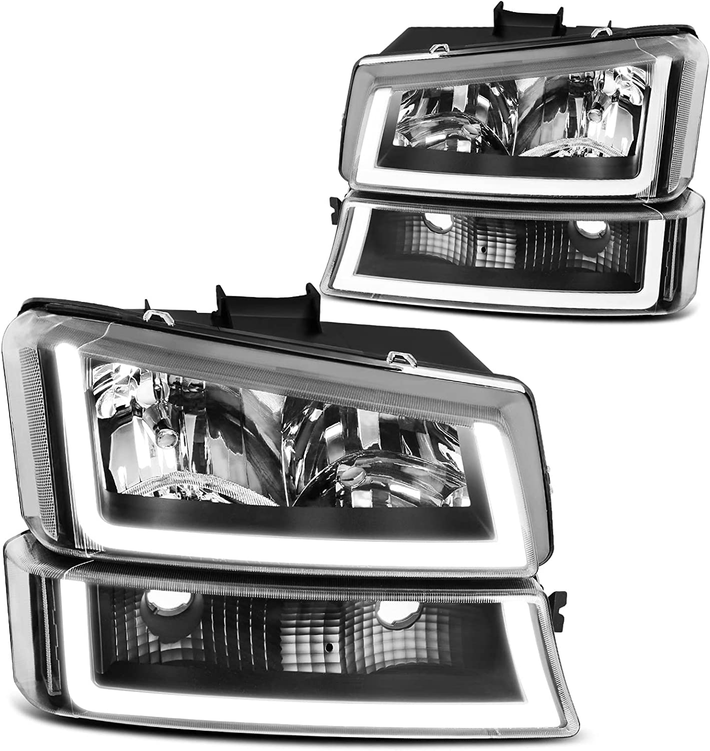 Dwvo Headlight Assembly Compatible With Chevy Silverado Avalanche 1500 2500 3500 Black Clear Housing - JSI Racing 