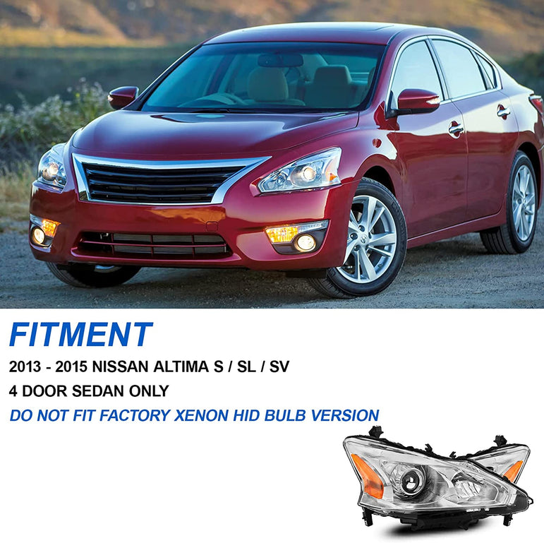 Alziria Headlight Assembly Compatible With 20132015 Nissan Altima Sslsv Only Fit 4door Chrome Housing Amber Reflector - JSI Racing 