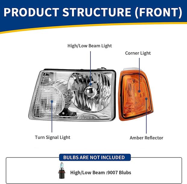Autosaver88 LED Drl Headlight Assembly Compatible With 20012011 Ford Ranger Pair Headlights Wdaytime Running Light Chrome Housing Amber Reflector - JSI Racing 