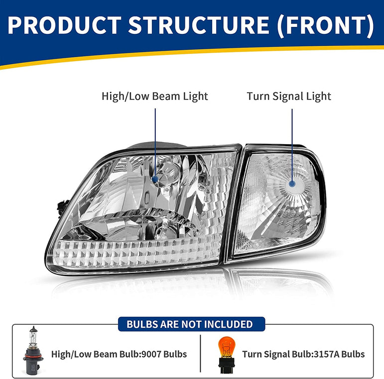 Headlight Assembly Replacement Fits 9703 Ford F1509702 Expedition Pickup - JSI Racing 