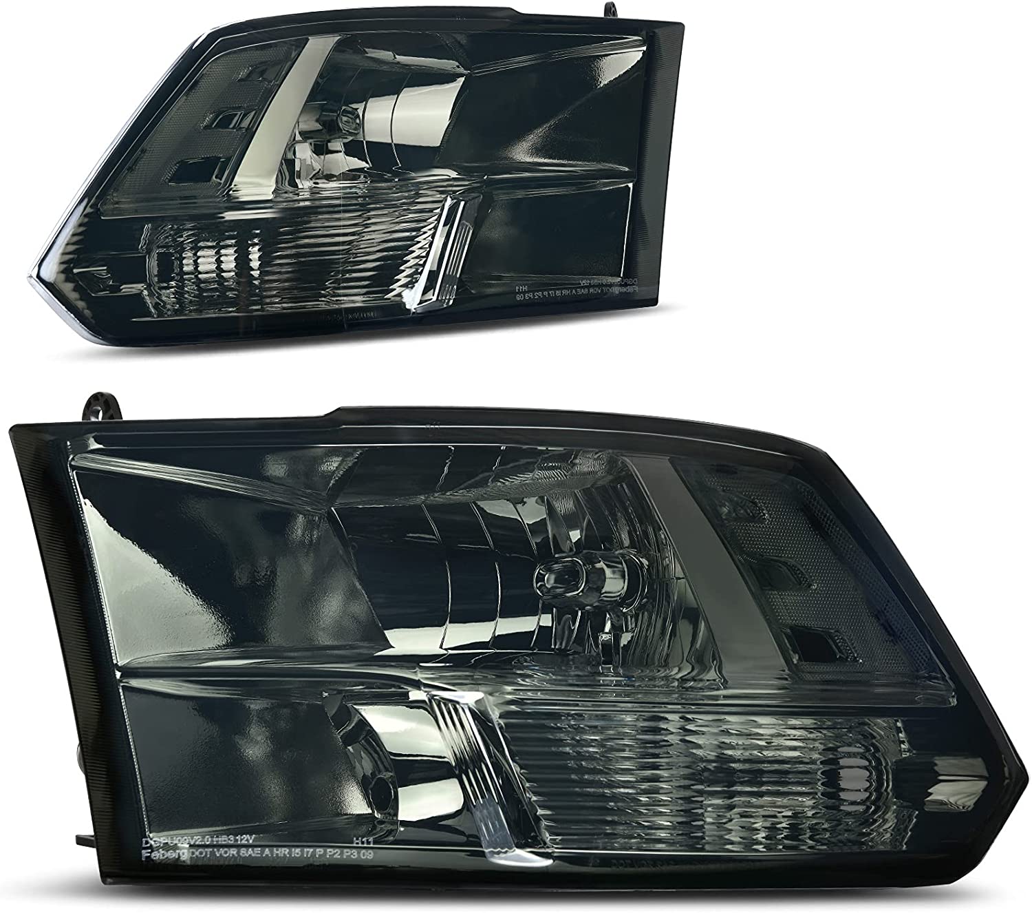 AUTOSAVER88: Montaje de faros delanteros compatible con Dodge Ram 4 puertas 1500 2500 3500, modelo 2009 a 2018. Faro de repuesto para Pickup. Color Negro. Lentes con carcasa transparente. - JSI Racing 