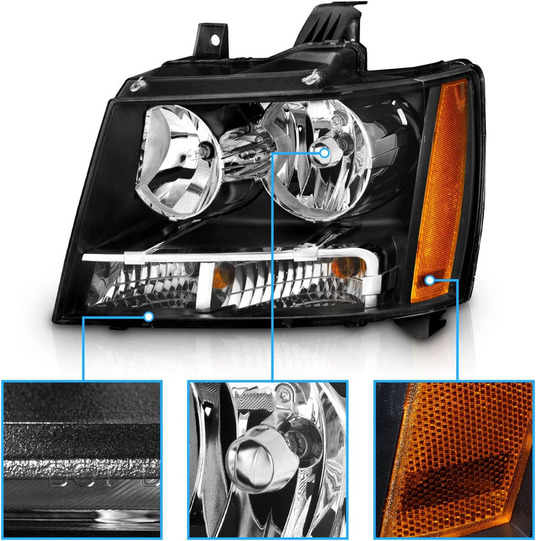 Amerilite Black Replacement Headlights For Chevy Tahoe Suburban Avalanche Pair Driver And Passenger Side Housing - JSI Racing 