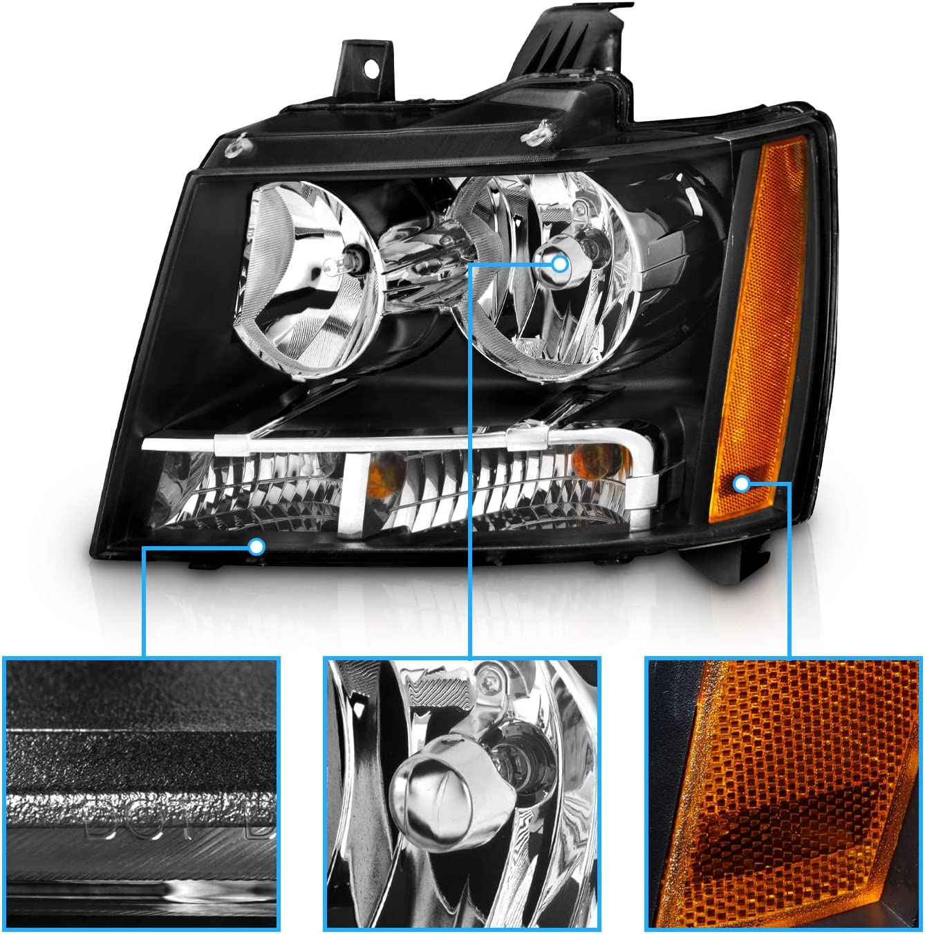 Amerilite Black Replacement Headlights For Chevy Tahoe Suburban Avalanche Pair Driver And Passenger Side Housing - JSI Racing 