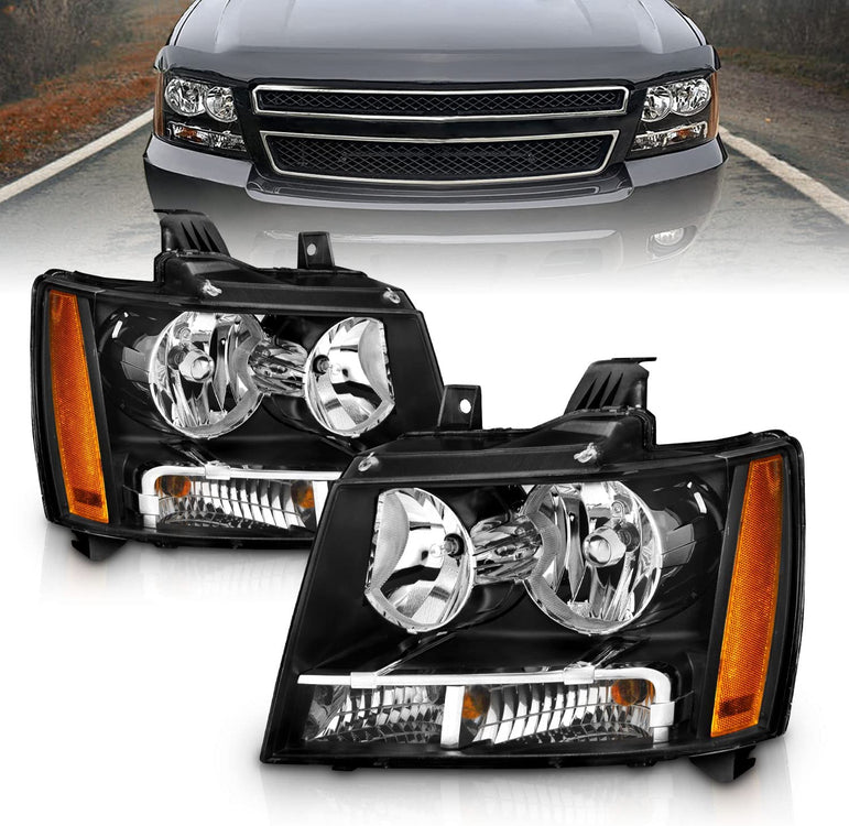 Amerilite Black Replacement Headlights For Chevy Tahoe Suburban Avalanche Pair Driver And Passenger Side Housing - JSI Racing 
